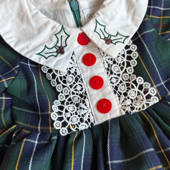 EUC Only Little Once Baby Girl Two Piece Dress + Bloomers-Plaid, Lace, Mistletoe - Picture 3 of 8